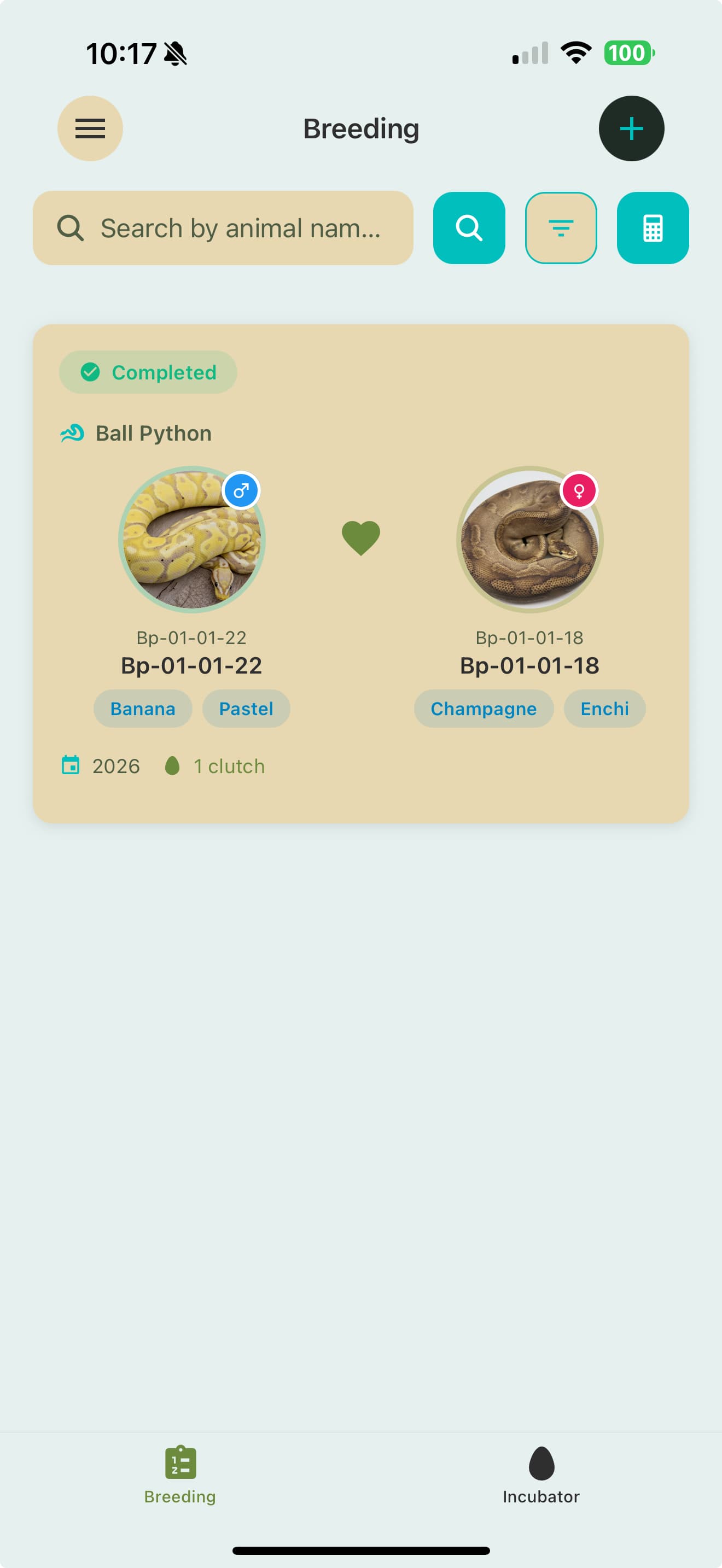 Breeding Management in the Scutely app