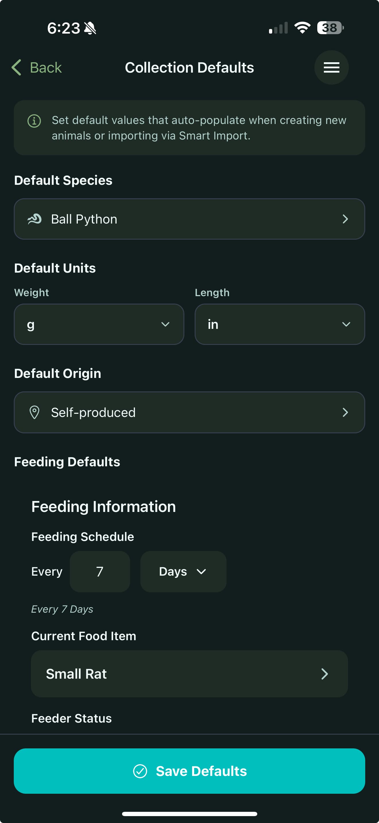 Collection Defaults in the Scutely app