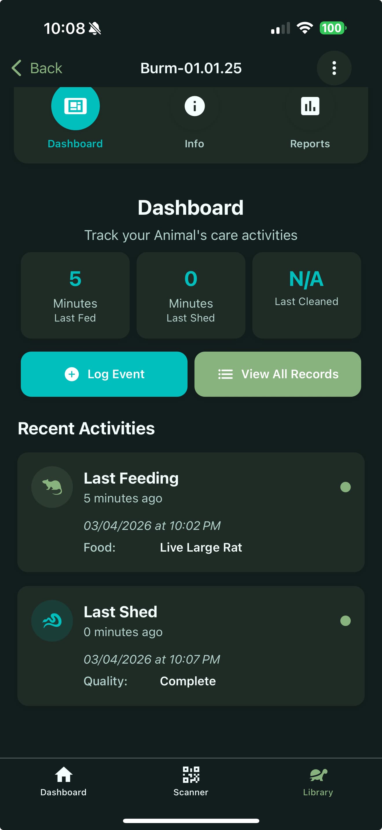 Husbandry & Care Event Logging in the Scutely app